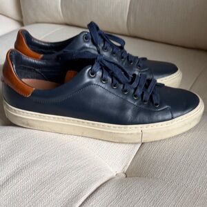 Good Man Brand Navy Napa Leather and Brown Sneakers Made in Italy 9.5
